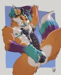 anthro ball_tuft balls bodily_fluids body_hair canid canine chest_tuft cum cum_on_face cum_on_own_face cum_on_self cumshot ejaculation erection facial_piercing fluffy fluffy_tail foreskin fox frenum_ladder frenum_piercing fur genital_fluids genital_piercing genitals hand_behind_head happy_trail hi_res industrial_piercing_ladder ladder_piercing lion21 male mammal multicolored_body multicolored_fur muscular muscular_anthro muscular_male nipple_piercing nipples nose_piercing nose_ring one_eye_closed orange_body orange_fur penis penis_piercing piercing prince_albert_piercing ring_piercing solo tail tuft