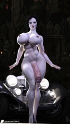 1futa 3d abs big_breasts black_hair breasts futa_only huge_breasts huge_cock morticia_addams pale_skin penis solo the_addams_family veiny_penis wzero57