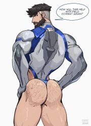 ass back_view bara beard bottomless bottomless_male clothed clothing facial_hair fantastic_four hairy hairy_ass hairy_butt hairy_male kaito_draws looking_back male male_focus male_only marvel marvel_comics marvel_rivals mature_male mr_fantastic mr_fantastic_(marvel_rivals) muscular muscular_male reed_richards solo