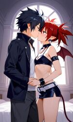 1boy1girl ai_generated black_hair couple disgaea etna fairy_tail gray_fullbuster red_eyes red_hair short_hair