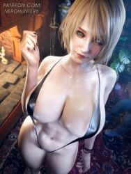 1girls 3d 3d_(artwork) ashley_graham ashley_graham_(ella_freya) big_breasts blonde_female blonde_hair blonde_hair_female breasts female light-skinned_female light_skin looking_at_viewer nerohunter6 resident_evil resident_evil_4 resident_evil_4_remake swimsuit swimwear video_game_character