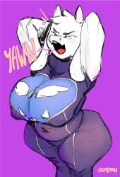 belly deltarune female milf mommy monster mother mother remiman thick_thighs toriel undertale undertale_(series) wide_hips yawn