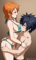 ai_generated artist_request bikini couple crossover fairy_tail female gray_fullbuster male nami nami_(one_piece) one_piece