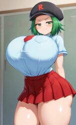 1girls ai_generated big_ass big_breasts breasts_bigger_than_head curvaceous curvy curvy_figure enormous_breasts ftggtgg gigantic_breasts green_eyes green_hair hat huge_ass huge_breasts hyper_breasts large_breasts massive_breasts nintendo pokemon rainbow_rocket_grunt school school_uniform schoolgirl smug smug_face solo solo_female solo_focus team_rainbow_rocket_grunt_(female) team_rocket_grunt team_rocket_grunt_(female) thick_thighs