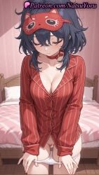 1girls ai_generated anime anime_style asian ass_visible_through_thighs bangs bed bedroom black_hair blue_hair blush breasts bust busty choker cleavage cleft_of_venus closed_eyes closed_eyes closed_mouth collar collarbone cowboy_shot crossed_bangs facing_viewer female female_focus female_only female_solo hair_between_eyes hentai hi_res high_quality high_resolution highres indoors large_breasts long_sleeves mask mask_on_head medium_breasts medium_hair messy_hair miside mita_(miside) mole mole_on_breast natsuyoru pajamas panties pantsu panty_pull patreon pillow pulled_by_self pussy red_choker red_collar red_shirt shirt short_hair sleep_mask sleepy_mita_(miside) solo solo_female standing striped striped_clothes striped_shirt thighs uncensored underwear undressing vagina voluptuous voluptuous_female white_panties wooden_floor