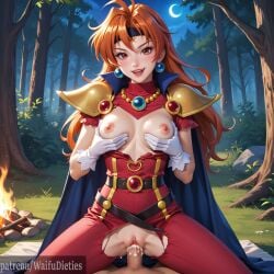 1boy 1boy1girl 1girls ai_generated breast_grab breasts_out female lina_inverse looking_at_viewer male medium_breasts orange_hair patreon patreon_username red_eyes sex slayers smile vaginal_penetration vaginal_sex waifudieties