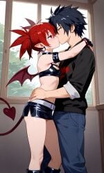 1boy1girl ai_generated black_hair couple disgaea etna fairy_tail gray_fullbuster red_eyes red_hair short_hair