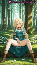 1girls ai_generated anime anime_style anus asian asshole belt blonde_hair blue_capelet blush boots braid breasts brown_footwear bust busty capelet choker closed_mouth clothes_lift clothing_aside day delicious_in_dungeon dress dress_lift dungeon_meshi elf elf_ears female female_focus female_only female_solo flower forest full_body gloves grass green_eyes hentai hi_res high_quality high_resolution highres hood hood_down long_hair long_sleeves looking_at_viewer marcille_donato medium_breasts natsuyoru nature no_panties outdoors panties panties_aside parted_bangs patreon pointed_ears pointy_ears presenting pussy red_choker sitting small_breasts smile socks solo solo_female spread_legs spread_pussy tree twin_braids uncensored underwear vagina voluptuous voluptuous_female white_flower white_panties