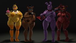16:9 3_toes 3d_(artwork) 5_fingers animatronic anthro areola avian beak bear belly bib big_areola big_belly big_breasts big_nipples bird blue_eyes bonnie_(fnaf) bow_tie breasts brown_areola brown_body brown_nipples canid canine chica_(fnaf) chicken clothing cupcake cupcake_(fnaf) digital_media_(artwork) electronics feet female fingers five_nights_at_freddy's food fox foxy_(fnaf) freddy_(fnaf) galliform gallus_(genus) genitals glowing glowing_eyes group guitar hand_on_hip hat headgear headwear hi_res holding_guitar holding_microphone holding_musical_instrument holding_object huge_areola huge_breasts huge_nipples lagomorph leaning leaning_forward leporid looking_at_viewer machine mammal microphone musical_instrument nipples nude nude_anthro nude_female one_eye_closed orange_areola orange_nipples phasianid pink_eyes plate plucked_string_instrument pose purple_body purple_eyes rabbit red_areola red_body red_nipples robot robot_anthro scottgames simple_background smile smiling_at_viewer source_filmmaker_(artwork) string_instrument thevestige thick_thighs toes top_hat vulva widescreen wink winking_at_viewer yellow_body yellow_eyes