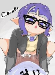 1boy 1girls 2d cowgirl_position cute dialogue glasses inkling inkling_girl school_uniform sex splatoon vaginal_penetration