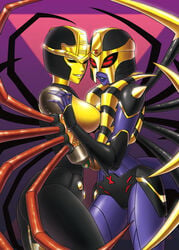 2girls beast_wars black_eyes blackarachnia breasts decepticon female female_only predacon red_eyes robot shiny transformers transformers_animated