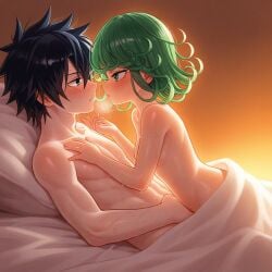 1boy1girl ai_generated black_hair couple green_eyes green_hair one-punch_man tatsumaki