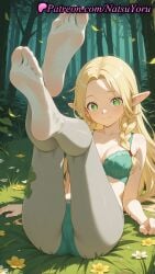 1girls ai_generated anime anime_style arm_support ass bangs bare_arms bare_shoulders blonde_hair blush bra braid breasts bust busty cleavage closed_mouth collarbone crossed_legs delicious_in_dungeon dungeon_meshi elf elf_ears falling_leaves feet feet_up female female_focus female_only flower foot_fetish foot_focus forehead foreshortening forest full_body grass green_bra green_eyes green_panties grey_pantyhose hi_res high_quality high_resolution highres leaf legs legs_up long_hair looking_at_viewer marcille_donato medium_breasts natsuyoru nature no_shoes non-asian on_ground outdoors panties panties_under_pantyhose pantsu pantyhose parted_bangs patreon pointed_ears pointy_ears presenting_foot see-through_legwear side_braid sitting smile soles solo solo_female thighs toes tree twin_braids underwear underwear_only voluptuous voluptuous_female white_pantyhose