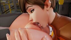 2girls 3d auxtasy blender_(software) cunnilingus d.va female female_only lesbian licking licking_pussy overwatch_2 saliva saliva_string tracer yuri