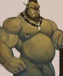 1boy 2018 beard belly biceps black_hair blue_eyes dsharp_k ear_piercing eyebrow_piercing facial_hair facial_piercing flaccid green_skin hair hand_on_hip humanoid jewelry lip_piercing male male_only musclechub musclegut muscular necklace nipple_piercing nipples nose_piercing orc orc_male pecs penis piercing pointy_ears presenting red_nose solo solo_male thick_penis tusks