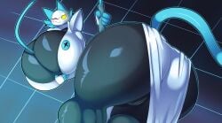 1girls 2025 blue_hair bottom_heavy felid feline female hi_res huge_ass huge_breasts large_ass large_breasts looking_at_viewer pussy robot tasque_manager_(deltarune) thiccbuns yellow_eyes