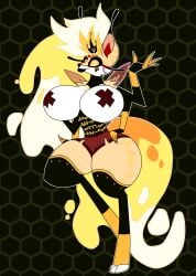 4_arms antennae big_breasts big_lips big_thighs bimbo corruption cyborg furry helluva_boss holidaygirl hourglass_figure mind_control queen_bee-lzebub_(helluva_boss) vivziepop yellow_body