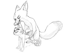2boys 4_fingers all_fours anal anal_sex anthro anthro_on_anthro bite black_and_white canine claws cum cum_on_ground cum_while_penetrated disney doggy_style ear_biting fluffy fluffy_tail fox from_behind_position gay hindpaw jack_savage lagomorph looking_at_partner male male_only male_penetrating mammal monochrome nick_wilde nude paws penetration penis predator/prey rabbit sex simple_background sketch snout torso_grab w4g4 white_background yaoi zootopia