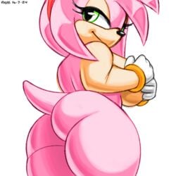 1girls alternate_body_type alternate_breast_size amy_rose ass breasts exposed_torso female female_only flattest footwear handwear looking_at_viewer looking_back mostly_nude sonic_(series) wristwear xylas