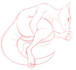anthro bedroom_eyes claws female fetal_position full-length_portrait half-closed_eyes holding_legs kobold looking_at_viewer lying monochrome nude on_side portrait pussy reptile scalie seductive simple_background sketch smile snout solo w4g4 white_background
