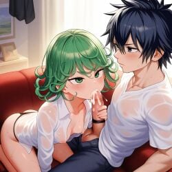 1boy1girl ai_generated black_hair couple green_eyes green_hair one-punch_man tatsumaki