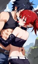 1boy1girl ai_generated black_hair couple disgaea etna fairy_tail gray_fullbuster red_eyes red_hair short_hair