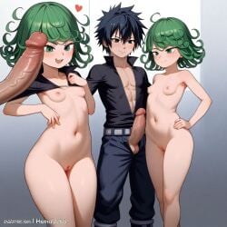 1boy1girl ai_generated black_hair couple fairy_tail female gray_fullbuster green_eyes green_hair one-punch_man tatsumaki