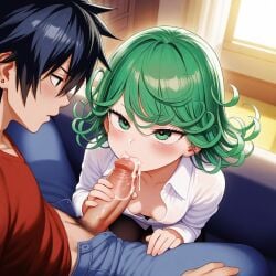 1boy1girl ai_generated black_hair couple green_eyes green_hair one-punch_man tatsumaki