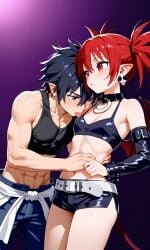 1boy1girl ai_generated black_hair couple disgaea etna fairy_tail gray_fullbuster red_eyes red_hair short_hair