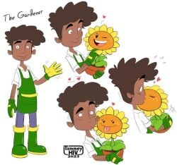 1boy cute dendrophilia flirty funny gardener heart kissing plants_vs_zombies sunflower_(pvz) tagme timoteihiv