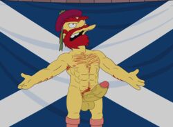 abs anonymous armpit_hair balls beard biceps boner edit erection groundskeeper_willie human male male_only muscles nude pecs penis red_hair screenshot screenshot_edit solo the_simpsons vein veiny_penis