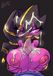 banette breasts cum cum_on_breasts female gerph hand_on_breast human male mammal mega_banette mega_evolution nintendo one_eye_closed paizuri penis pokémon_(species) pokemon purple_eyes purple_skin sex smile video_games