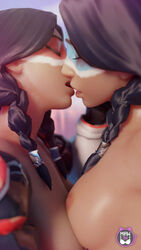 3d areolae blender breasts dark-skinned_female dark_skin kissing miaw34 nipples overwatch pharah raindancer_pharah selfcest thunderbird_pharah