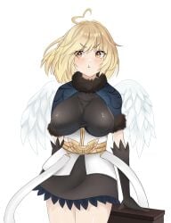 angel angel_wings big_breasts blonde_hair breasts ecstas_online forneus gloves tight_clothing wings yellow_eyes