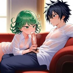 1boy1girl ai_generated black_hair couple green_eyes green_hair one-punch_man tatsumaki