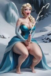 ai_generated balls big_ass big_breasts big_penis blonde_hair cum cumshot dick disney disney_princess elsa_(frozen) frozen_(film) futanari shadytree shemale snow