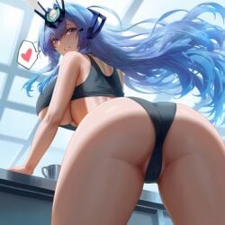 1girls ai_generated ass azur_lane big_breasts blue_eyes blue_hair breasts female female_focus huge_breasts large_breasts long_hair looking_at_viewer navel new_jersey_(azur_lane)