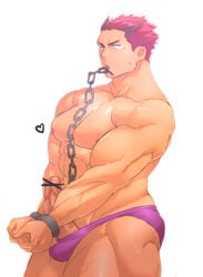 1boy bara boner chains erection koumi_akutsu kuromine_hiraya male male_focus male_only penis restrained solo taizou_mote_king_saga topless underwear yuatari