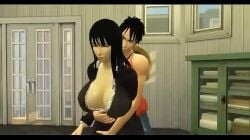 3d big_breasts black_hair couple female male male/female monkey_d_luffy nico_robin one_piece straw_hat