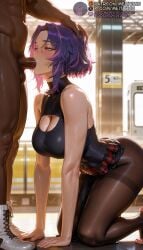 1boy 1girls ai_generated all_fours ankle_boots ass balls bare_arms bare_shoulders belt black_dress blurry blurry_background blush boku_no_hero_academia boots breasts censored cleavage cleavage_cutout clothed_female_nude_male clothing_cutout dark-skinned_male dark_skin dress erection fellatio from_side half-closed_eyes hand_on_another's_head indoors interracial kneeling large_breasts large_penis medium_hair meitabuu mosaic_censoring multicolored_hair my_hero_academia nude oral out_of_frame pantyhose parted_bangs pelvic_curtain penis pink_hair purple_eyes purple_hair pussy pussy_juice red_belt saliva saliva_dripkaina_tsutsumi short_hair side_slit sidelocks sleeveless sleeveless_dress sleeveless_turtleneck solo_focus standing stirrup_legwear straight streaked_hair sweat testicles thighband_pantyhose thighs toeless_footwear toeless_legwear toes turtleneck turtleneck_dress two-tone_hair uncensored veins veiny_penis white_footwear