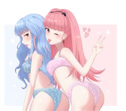 2girls ass ass back big_ass blue_bikini blue_bra blue_hair blush bra breasts cleavage cute duo female female_only fire_emblem fire_emblem:_three_houses hilda_valentine_goneril light-skinned_female light_skin lilshironeko lips long_hair long_sidelocks looking_at_viewer looking_back looking_back_at_viewer marianne_von_edmund multiple_girls nintendo pale-skinned_female pale_skin panties pink_bikini pink_bra pink_eyes pink_hair side_view sideboob tagme thick_thighs twintails twintails underwear wide_hips