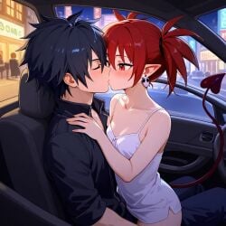 1boy1girl ai_generated black_hair couple disgaea etna fairy_tail gray_fullbuster red_eyes red_hair short_hair