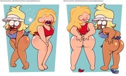 2girls carol_kincaid cartoon_network embarrassed_female fionna_and_cake fionna_the_human_girl gap_teeth milf ok_k.o.!_let's_be_heroes one-piece_swimsuit tagme thecartoonlove