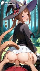 1boy 1girls 2026 ai_assisted ai_generated anime artist_name ass ass_grab bare_tree big_ass booty brown_hair cock dick explicit forest grabbing_another's_ass hat hi_res high_quality high_resolution highres long_hair love_making nature outdoors patreon patreon_username penetration penis purple_eyes sex sexual_intercourse skypassion spread_ass stable_diffusion straight sweep_tosho_(umamusume) thigh_grab thighhighs umamusume umamusume_pretty_derby watermark witch_hat