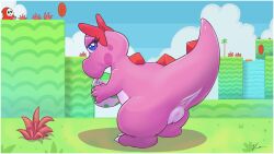 1girls accessory anthro anus birdo birdo_(character) bow_ribbon bright_colors claws coin dinosaur egg elemental_creature female feral flora_fauna furry furry_female furry_only genitals hi_res holding_object konen mario_(series) nintendo plant prehistoric_species reptile scalie shyguy snout solo solo_female solo_focus super_mario_bros._2 vulva waterfall