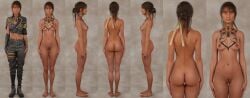 1girls 3d 7koma anatomy_reference ass breasts brown_hair brunette_female clair_obscur:_expedition_33 cleft_of_venus completely_nude completely_nude_female dressed_undressed female female_only front_and_back hair_bun lineup nipples nude_model nude_modeling on/off pubic_hair pussy realistic_proportions sciel_(clair_obscur_expedition_33) solo_female studio tattoo tattoo_on_chest trimmed_pubic_hair turnaround
