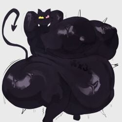 adawndraws anthro arms_behind_back arms_behind_head belly big_ass big_belly big_breasts black_body cat_ears cat_girl cat_tail colored_eyes deltarune fat_ass fat_belly fat_breasts fat_female feline friend_(deltarune) furry huge_ass huge_belly huge_breasts hyper_pregnancy kneeling large_breasts massive_ass massive_belly massive_breasts pregnancy_tally pregnant round_ass thick_thighs thighhighs thighs tremble_spikes trembling wet wet_body