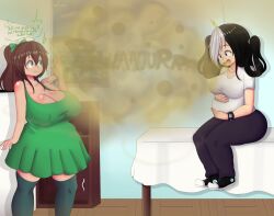 big_breasts bloated bloated_belly breasts breasts_hang brown_hair burp burp_bubbles burp_cloud burp_fetish burping burpy_chan farty_chan fat female freckles freckles_on_face funlitogc gassychan_(artist) gina_(funlitogc) green_eyes hard_nipples huge_breasts large_breasts leti multicolored_hair