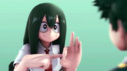 1boy 1girls 3d animated asui_tsuyu deku fast_pace frog_girl gesture gesturing gif greatm8 green_hair heart-shaped_pupils horny horny_female izuku_midoriya midoriya_izuku my_hero_academia nervous_male penetration_gesture red_tie school_uniform sweatdrops tsuyu_asui wanting_sex