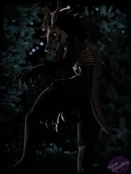 3d_(artwork) 4k absurd_res american_mythology anthro antlers ass backsack balls big_balls big_penis blender_(artwork) bone bone_tail digital_media_(artwork) fur genitals glowing glowing_eyes hair hi_res horn indigenous_north_american_mythology looking_at_viewer male mammal monster mythological_creature mythology north_american_mythology nude open_mouth penis perineum presenting presenting_hindquarters rib_cage rosecreates simple_background skull skull_head solo spines tail teeth wendigo